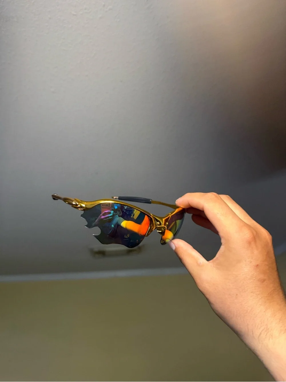 Gold Polarized Sports Sunglasses with Multicolor Mirror Lenses Oakley